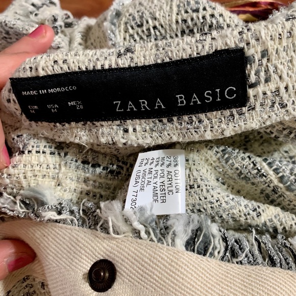 NWOT Zara Fringe Tweed Blazer Snaps zip pockets - Picture 7 of 8